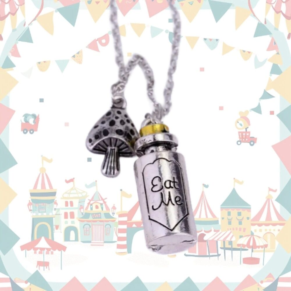 2 Disney Alice In Wonderland "DRINK ME" & "EAT ME" Charm Key Necklaces - Picture 9 of 9